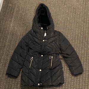 Justice Black Puffer Jacket with Gold Accents